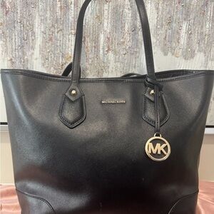 Michael Kors Black Leather Tote with Gold Hardware